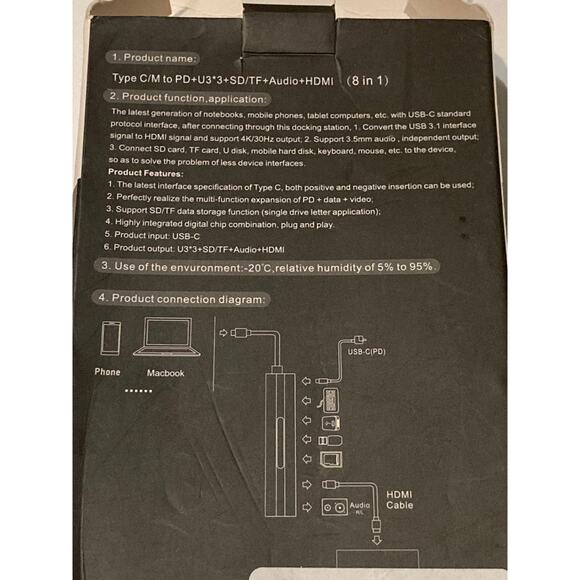 USB C 3.0 Hub 8 in 1 Adapter Cardreader Audio HD 4K - Picture 8 of 11